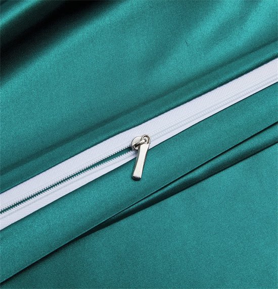 Unyqoos® Elegant satijnen dekbedovertrek set met kussensloop in glanzend turquoise