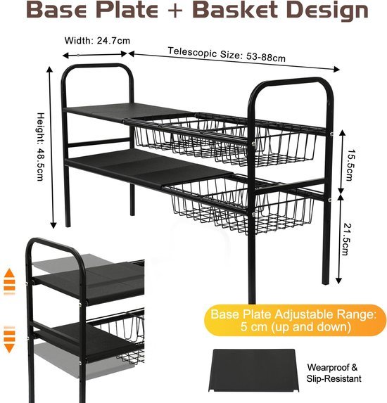 550x573-70.jpg Unyqoos® Uittrekbare en verstelbare organizer met 5 manden voor keuken en badkamer