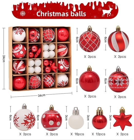 550x574-25.jpg Unyqoos® Set van 42 Rood-Witte Kunststof Kerstballen met Ophanghaakjes voor Feestelijke Decoratie