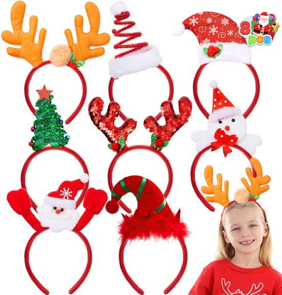 Unyqoos® Feestelijke 8-delige kersthaarbandenset voor kinderen en volwassenen