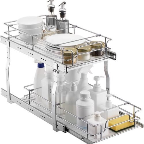 550x574-30.jpg Unyqoos® Uittrekbaar keukenrek met twee niveaus voor efficiënte opbergruimte onder wastafel