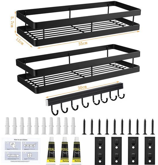 550x574-31.jpg Unyqoos ® Stijlvol en Functioneel Muurrek voor Keuken en Badkamer, Set van 2, Zwart, Zonder Boren