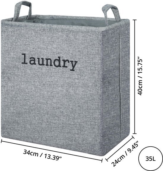 Unyqoos ® Opvouwbare Stoffen Wasmand met Handvatten voor Diverse Ruimtes in Huis, 35 Liter Capaciteit, Grijs