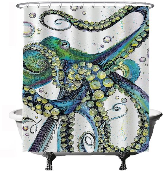 Unyqoos® Stijlvol Douchegordijn Met Zeeleven Print, Waterbestendig En Schimmelwerend, 180 x 200 cm, Inclusief Ringen