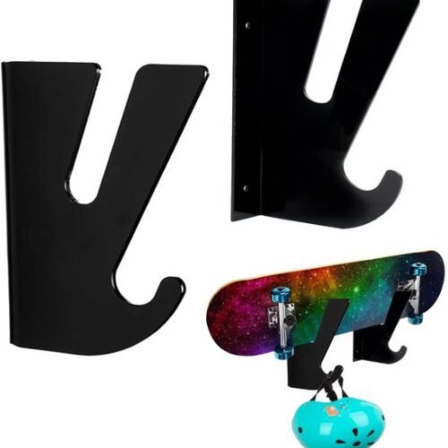 Unyqoos® Acryl wandhouder voor skateboards en longboards met opberghaak, set van 2