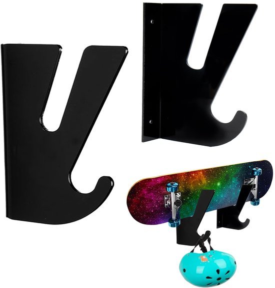Unyqoos® Acryl wandhouder voor skateboards en longboards met opberghaak, set van 2