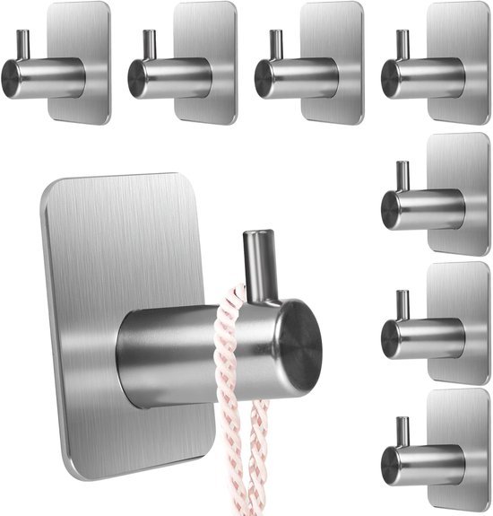 550x575-32.jpg Unyqoos® Set van 8 zelfklevende roestvrijstalen haken voor badkamer en keuken