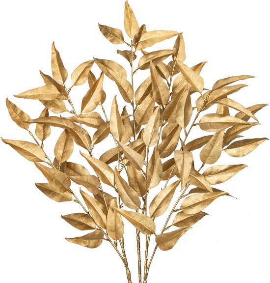 Unyqoos® Set van 3 decoratieve gouden kunst eucalyptus takken voor feestelijke decoratie