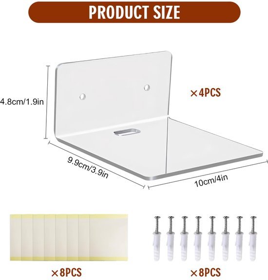 550x576-16.jpg Unyqoos® Set van vier transparante acryl wandplanken voor veelzijdige decoratie