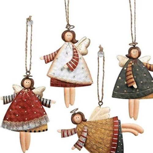Unyqoos® Metalen engel kerstdecoratie set van 4 met sneeuwvlok patroon hangers