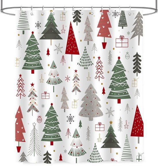 550x577-22.jpg Unyqoos® Waterdicht douchegordijn met kerstthema en 12 roestbestendige haken