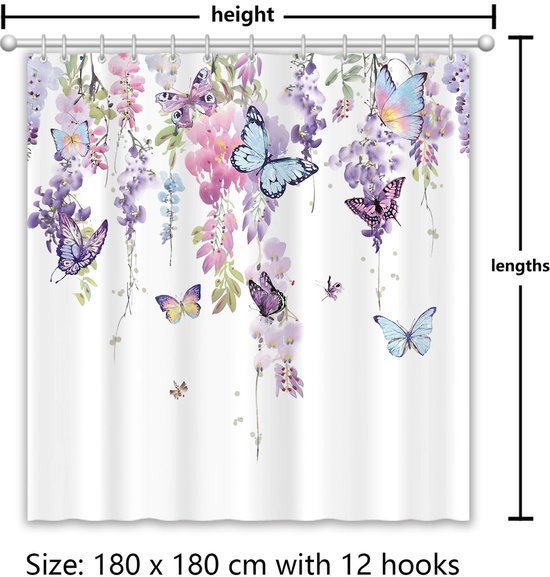 550x577-23.jpg Unyqoos® Waterdichte douchegordijn met bloemen- en vlinderontwerp voor badkamers