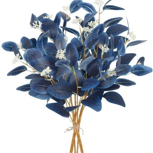 Unyqoos® Set van 12 Blauwe Eucalyptus Kunsttakken voor Stijlvolle Binnenhuisdecoratie, blauw, 50 cm