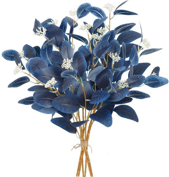 Unyqoos® Set van 12 Blauwe Eucalyptus Kunsttakken voor Stijlvolle Binnenhuisdecoratie, blauw, 50 cm