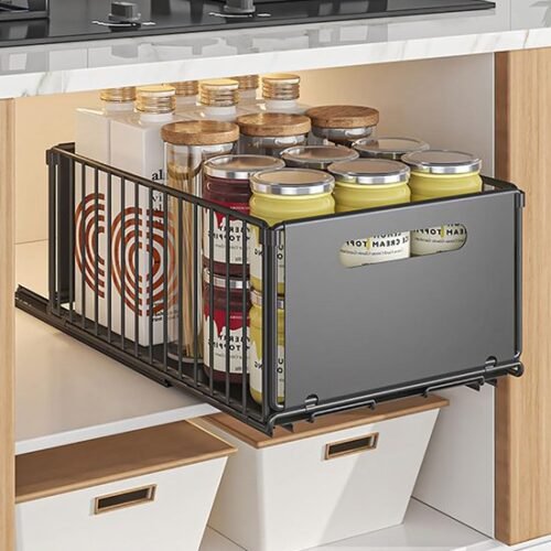 Unyqoos ® Uittrekbare Telescopische Lade Organizer voor Keuken- en Badkamerkasten zonder Boren of Spijkeren, Zwart