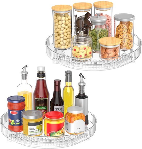 Unyqoos® Handige Dubbele Draaiplateaus voor Keuken en Koelkast, 360 Graden Vrij Draaiend, Ideaal voor Diverse Voorwerpen