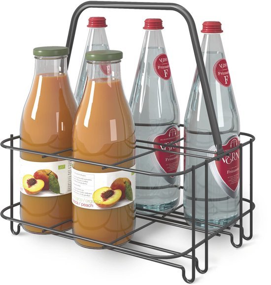 Unyqoos® Metalen flesdrager voor zes flessen met coating en handvat