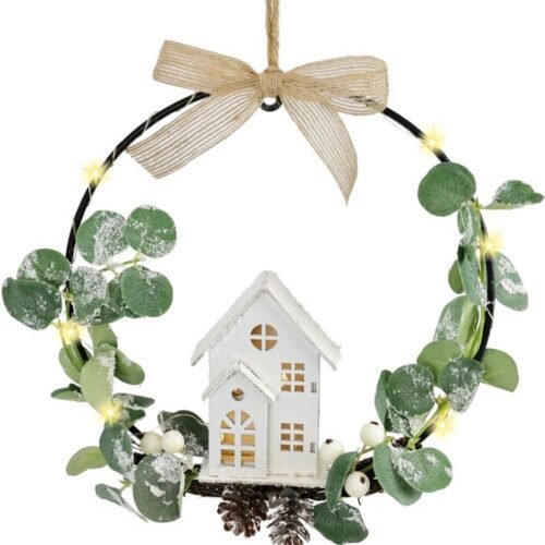 Unyqoos® Decoratieve metalen ring met LED-verlichting en eucalyptusblaadjes voor sfeervolle decoratie
