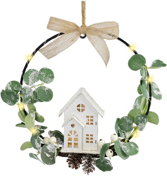 Unyqoos® Decoratieve metalen ring met LED-verlichting en eucalyptusblaadjes voor sfeervolle decoratie