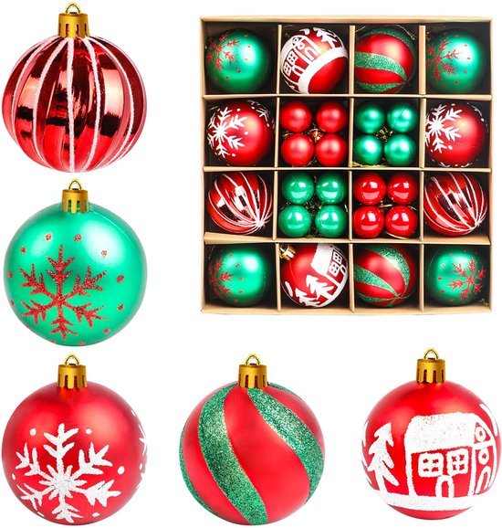 Unyqoos® Feestelijke set van 44 kerstballen in rood en voor binnen en buiten