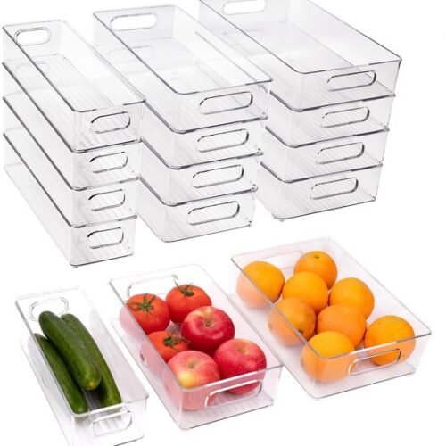 Unyqoos® Transparante en stapelbare opbergcontainers met handgrepen voor keuken en koelkast