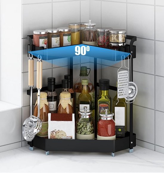 Unyqoos® Kruidenrekje voor Optimaal Gebruik van Keukenhoekruimte met Dubbele Opbergniveaus