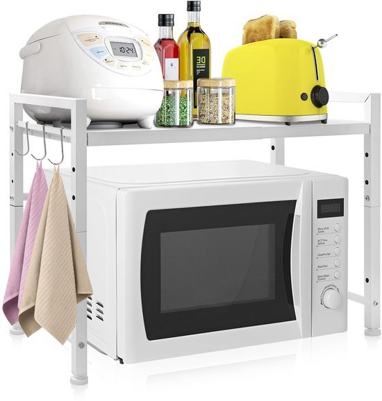 Unyqoos® Verstelbaar Magnetronrek van Koolstofstaal met Twee Niveaus en Antislipzuignappen voor Keuken
