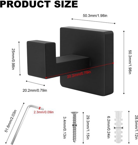 550x578-37.jpg Unyqoos® Set van twee zwarte wandhaken van roestvrij staal voor diverse toepassingen