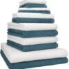 Unyqoos® Complete 12-delige handdoekenset in duifblauw en wit voor elke badkamer