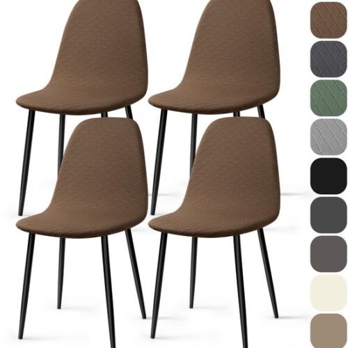 Unyqoos ® Universele Stretch Stoelhoezen voor Verschillende Gelegenheden, Set van 4, Bruin, Maat L