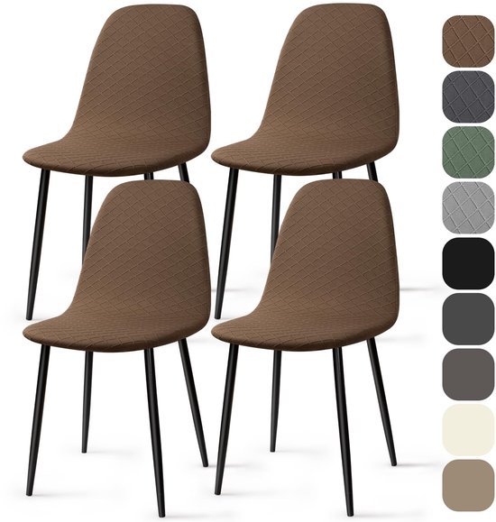 Unyqoos ® Universele Stretch Stoelhoezen voor Verschillende Gelegenheden, Set van 4, Bruin, Maat L