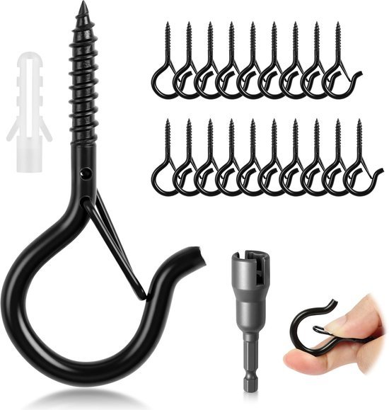 550x579-26.jpg Unyqoos® Set van 20 Zwarte Schroefhaken voor Binnen en Buiten Gebruik