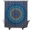 Unyqoos® Verfrissend Mandala Douchegordijn in Blauw - Waterafstotend en Schimmelwerend Met 12 Ringen