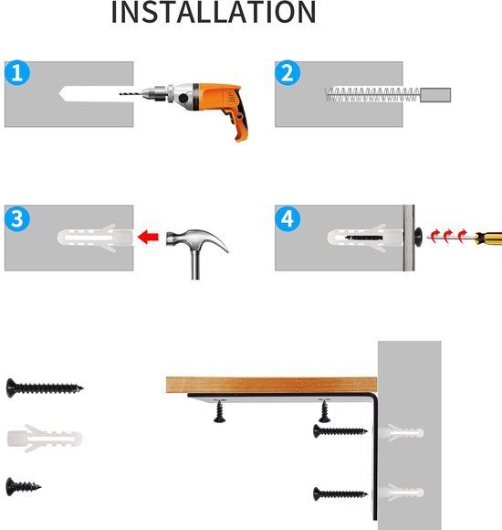 Unyqoos® Set van vier robuuste wandbeugels voor zwevende wandplanken in huis