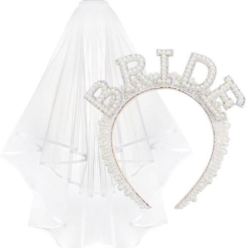 Unyqoos® Bruid Accessoire Set met Haarband en Sluier voor Vrijgezellenfeest en Bruiloft