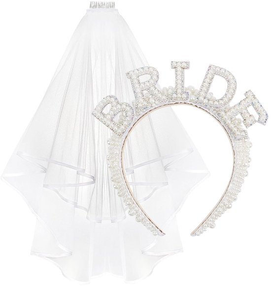 Unyqoos® Bruid Accessoire Set met Haarband en Sluier voor Vrijgezellenfeest en Bruiloft