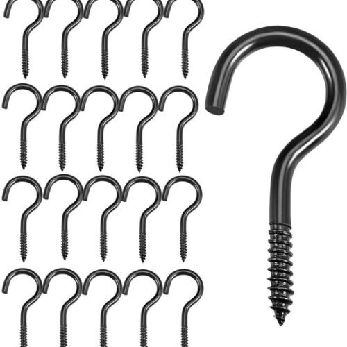 Unyqoos® Zwarte schroefhaken van koolstofstaal voor binnen- en buitengebruik, set van 20
