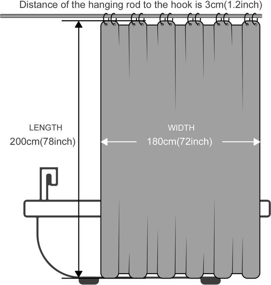 Unyqoos® Grijs waterdicht textiel douchegordijn met schimmelwerende eigenschappen