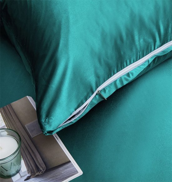 Unyqoos® Elegant satijnen dekbedovertrek set met kussensloop in glanzend turquoise