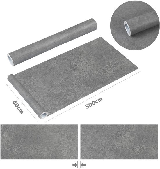 Unyqoos® Zelfklevende Grijze Plakfolie met Betonlook voor Meubels en Wanden, 40 x 500 cm