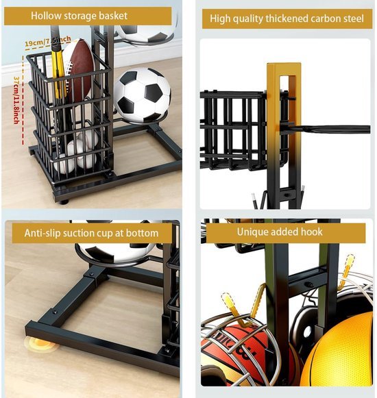 Unyqoos® Multifunctioneel Verticaal Sport Opbergrek met Ruimte voor Ballen en Accessoires