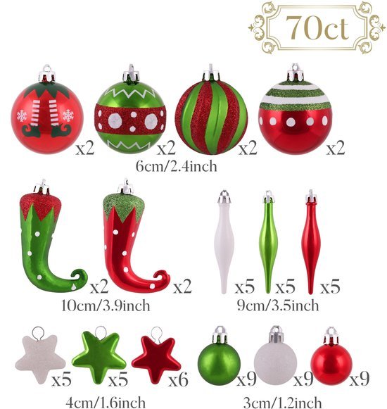 Unyqoos® 70-delige set kerstdecoraties in rood en wit voor feestelijke sfeer