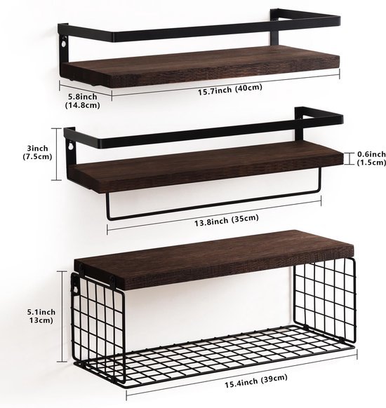 550x582-22.jpg Unyqoos® Set van 3 Stijlvolle Zwevende Wandrekken met Handdoekhouder en Draadmand voor Meerdere Ruimtes