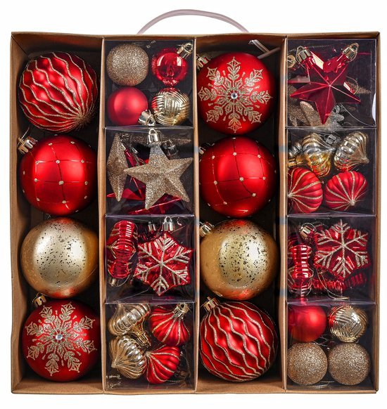 Unyqoos® Luxe kerstballenset 60-delig voor feestelijke decoratie in rood en goud