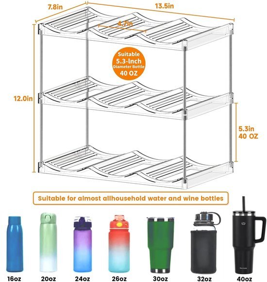 550x582-33.jpg Unyqoos® Stapelbare flessenhouder voor kast met drie lagen voor negen waterflessen