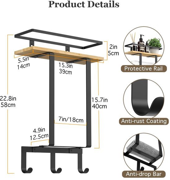 Unyqoos ® Stijlvolle Wandgemonteerde Handdoekhouder met Houten Accenten en Extra Opslag
