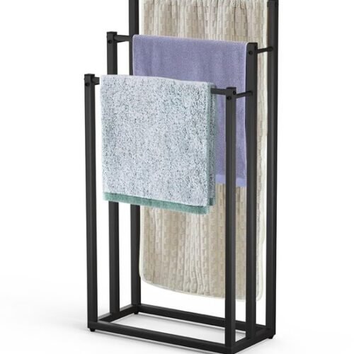 Unyqoos® Vrijstaande metalen handdoekstandaard met drie stangen voor ruimtebesparing