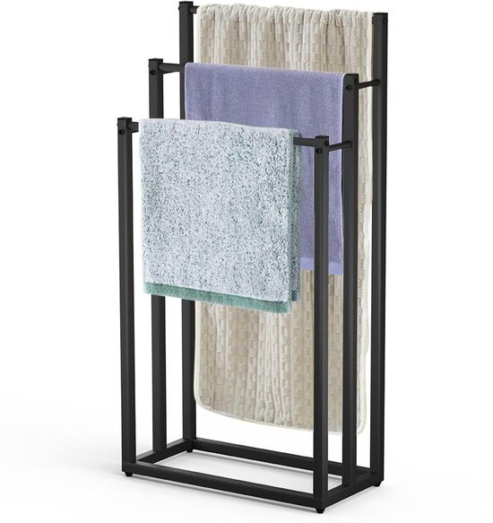 550x583-15.jpg Unyqoos® Vrijstaande metalen handdoekstandaard met drie stangen voor ruimtebesparing