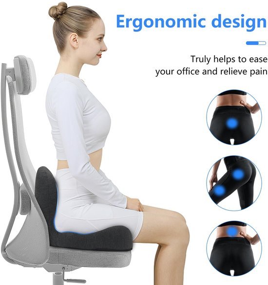 Unyqoos ® Ergonomisch Zitkussen voor Optimale Rugondersteuning en Stressvermindering bij Langdurig Zitten
