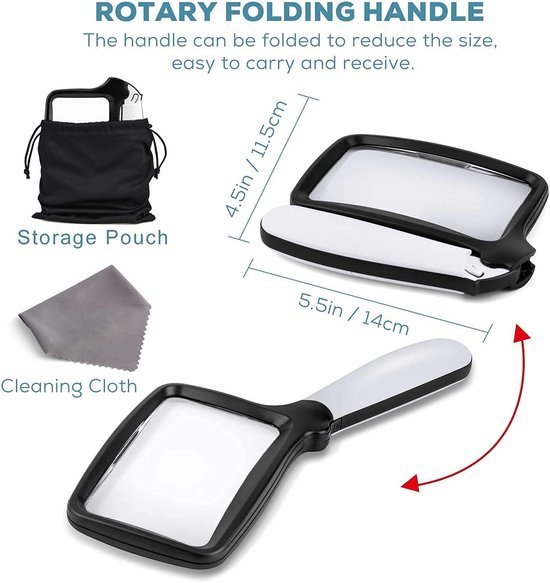 Unyqoos® Inklapbare leesloep met dimbare LED-verlichting en grote lens voor ouderen